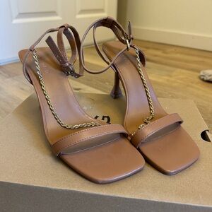 Open Edit Heels with gold chain detail